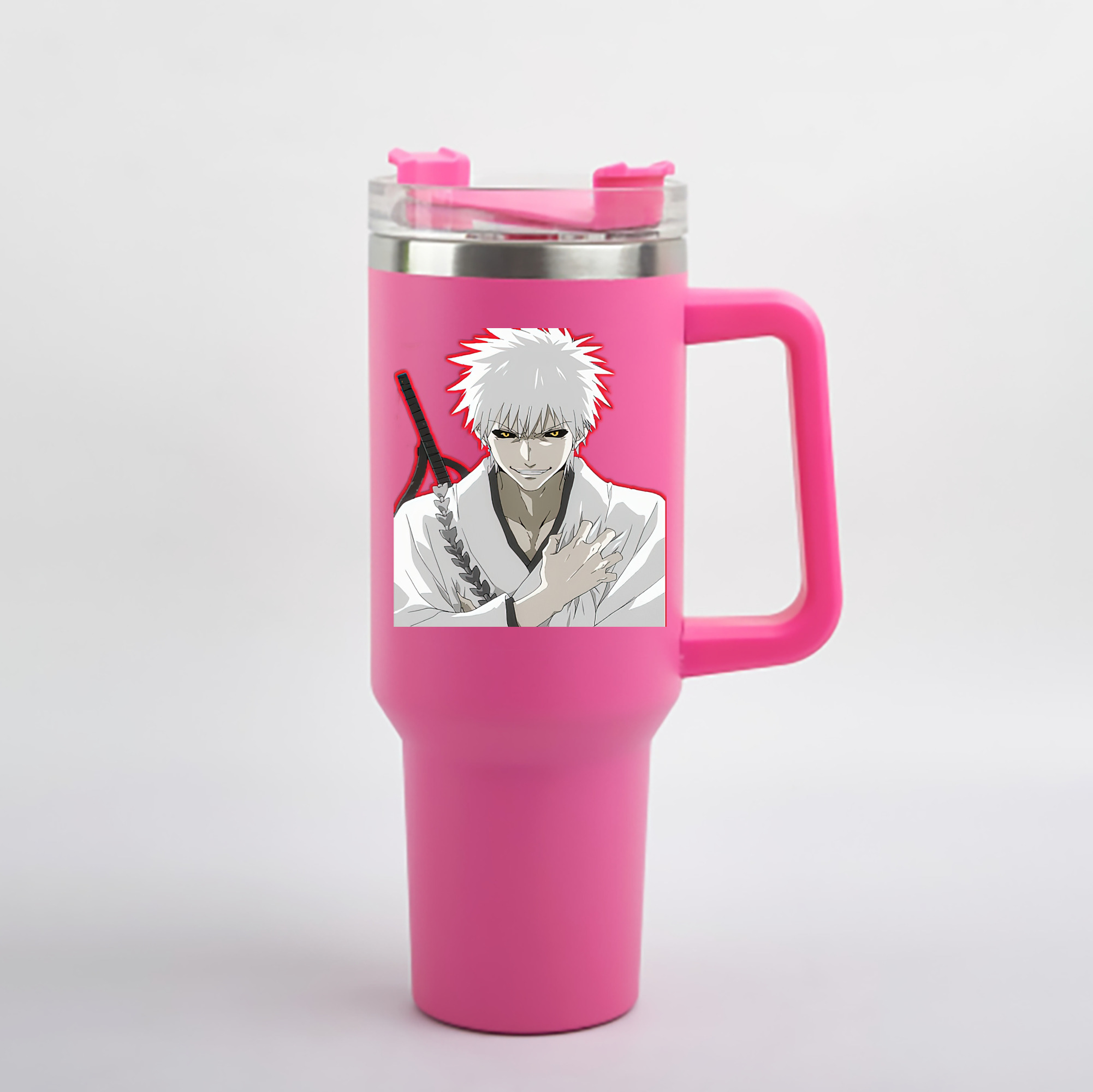 （画像用） ブリーチ 黒崎一護（くろさき いちご）BLEACH Kurosaki Ichigo 1200mL車用タンブラー - クリスタルステッカー（プラスチックストロー付き）